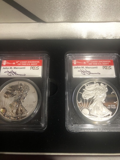 2012-S Silver Eagle 2-coin Set PCGS PR70/Rev PR70 FS John Mercanti  w/Box+CoA