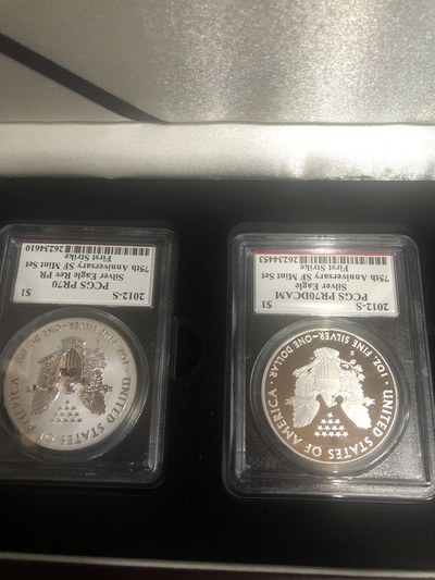 2012-S Silver Eagle 2-coin Set PCGS PR70/Rev PR70 FS John Mercanti  w/Box+CoA