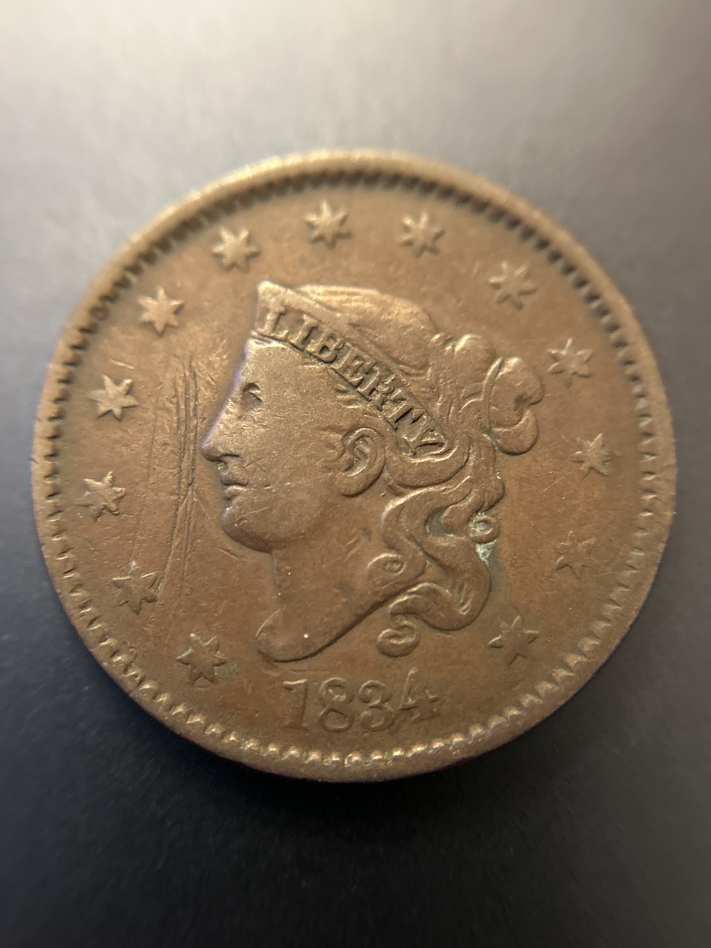 1834 Coronet Head Cent - VF