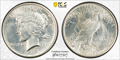 1921 High Relief Peace Dollar - PCGS MS62