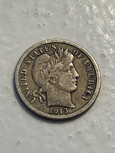 1913 Barber Dime - F